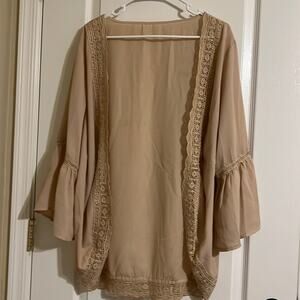 OS No Stretch coverup in Nude with lace trim and bell sleeves